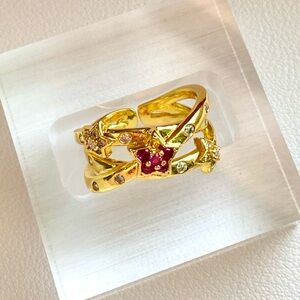 Gold Star Accent Ring with Pink Center Stone